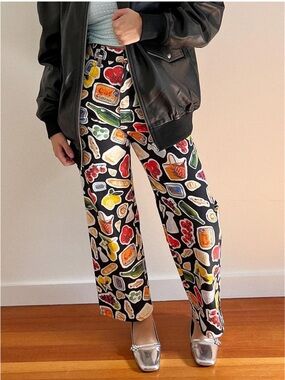 Wide Leg Patterned Black Graphic Print Pants
